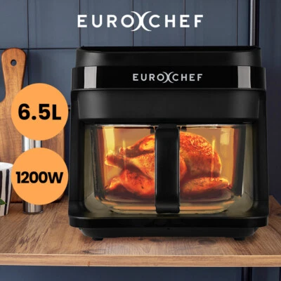 EUROCHEF 6.5L Air Fryer Electric Digital Airfryer 360 Glass Bowl Cooker Black - image 1 of 4