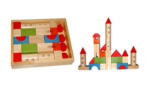 Boîte à cubes 28 pieces de construction tout en bois Jeu Formes Chateau Maison - Imagen 1 de 1