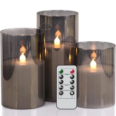 3x LED Kerzen Flammenlose Kerze im Glas Docht Kerzen mit Fernbedienung Timer DE - Bild 1 von 4