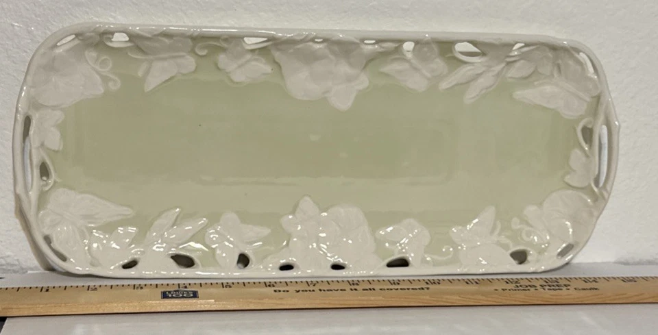 Green Rectagular Morning Glory Butterfly Tray - Image 1 of 4