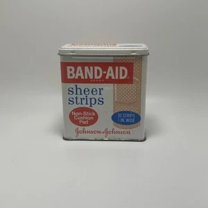 Vintage BAND-AID Metal Box Tin Sheer Strips Johnson & Johnson Hinged Lid USA - Picture 1 of 4
