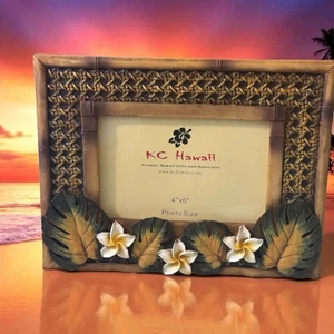 KC Hawaii Picture Frame Floral Basketweave 4x6 Photo Hawaii Memories - Picture 1 of 6