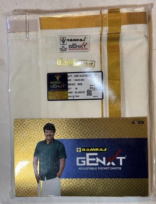 RAMRAJ Handlooms  Adjustable DHOTIS M 24-34 In. With Pocket Brand New / - Image 1 of 2