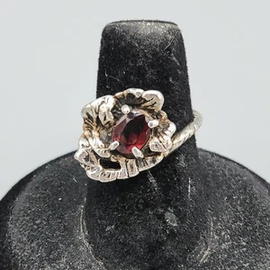 Vintage Sterlingsilber Granat Akzent Nugget Brutalist freie Form Ring Größe 5 3,6 g - Bild 1 von 16