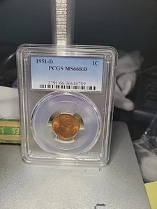 1951 D Lincoln Wheat Cent MS66RD PCGS - Picture 1 of 2