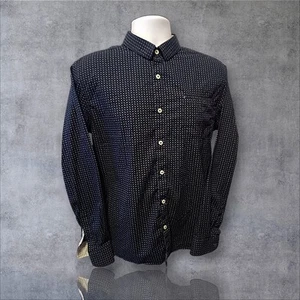 Level 10 Stretch Sz M Button Front Shirt, Navy/Gray Geometric. NS-13 - Picture 1 of 9