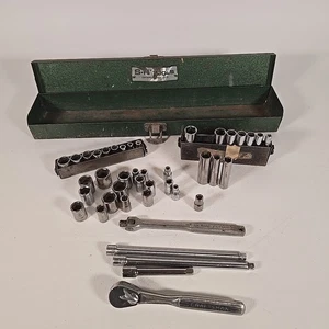 Craftsman 42Pc 1/4" Drive 6ptSocket Set Sae & Metric Ratchet Pry Bar Extensions  - Picture 1 of 22