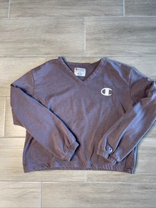 Champion Vintage Wash Oversized V- Neck Pullover Sweatshirt | Woman’s | Purple L - Picture 1 of 9