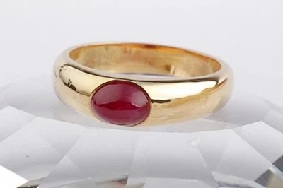 Ring Cabochon Rubin 1,3ct 6,6x5,0mm 750 18K Gelb Gold Ringgröße 53 Neu # - Bild 1 von 4