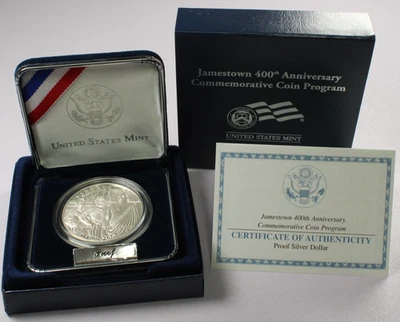 2007-P Jamestown 400th Anniversary Commemorative Proof Silver Dollar W/Box & COA - Image 1 of 4