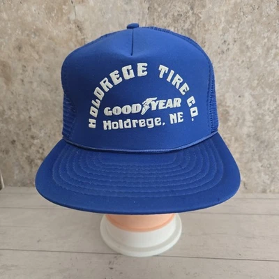 Vintage Holdrege Tire Co. Good Year Holdrege Nebraska Trucker Snapback Blue Hat - Image 1 of 4