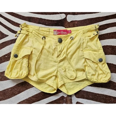 Vintage Y2K Ultra Rare Apple Bottoms Yellow Drawstring Cargo Micro Shorts - Image 1 of 4
