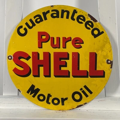 Shell Enamel Sign - Ø 30cm (11.8") - Nice Vintage Industrial Motor Oil Wall Sign - Image 1 of 4