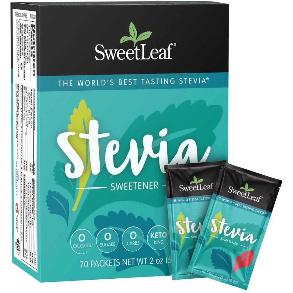 Edulcorante de Stevia Natural Hoja Dulce No OGM Cero Calorías 70 Paquetes 2.5 OZ Foto 1 de 3