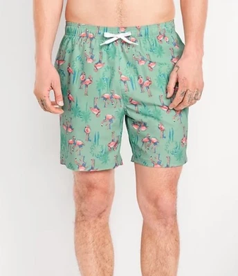 Bañador Old Navy Estampado Flamenco Playa Hombre 7” Entrepierna Verde Talla L Foto 1 de 3