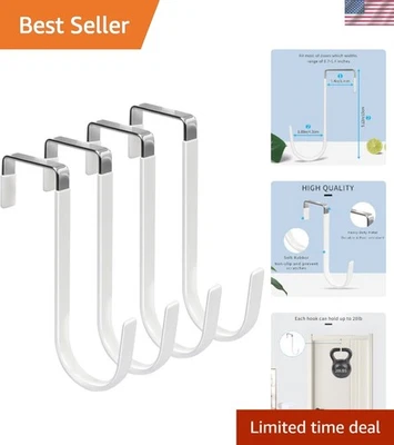 Soft Rubber-Coated Over The Door Hooks, 4 Pack Heavy Duty Organizer in White - Image 1 of 4