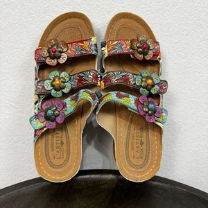 Spring Step L'Artiste Sandals Womens Size 7.5 Colorful Floral Slide Wedge Shoes - Picture 1 of 12