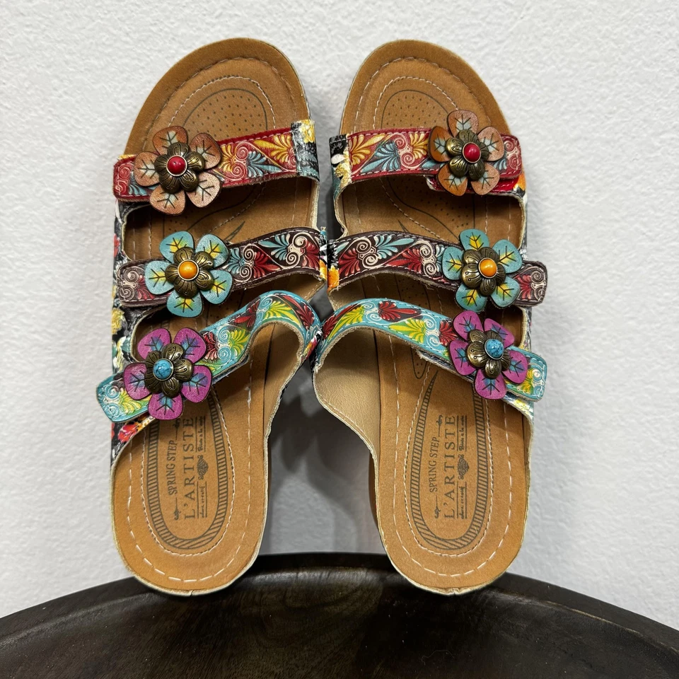 Spring Step L'Artiste Sandals Womens Size 7.5 Colorful Floral Slide Wedge Shoes - Image 1 of 4