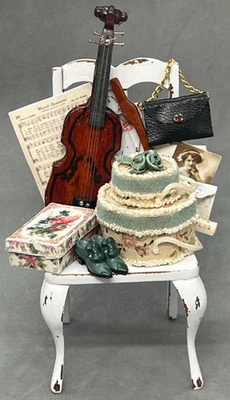 Artisan Dollhouse Miniature Victorian Christmas Themed Chair Signed Violin OOAK - Image 1 of 4