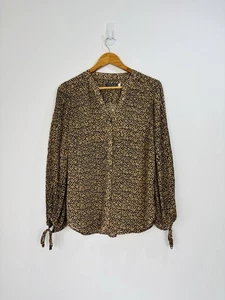 Mint Velvet Blouse Women Size Medium Brown Black Sheer Chiffon Buttoned V Neck - Picture 1 of 12