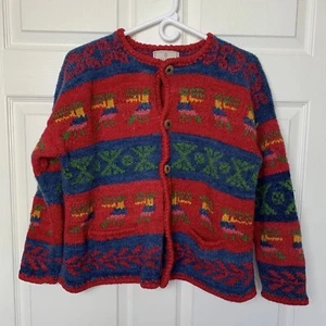 Suéter Express Tricot Lana Vintage L Rojo Azul Grueso Tejido Cárdigan Bolivia LEER - Imagen 1 de 13