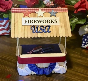 New Mini Wood Patriotic Fireworks Stand Seasonal Decor Independence Day Handmade - Picture 1 of 4