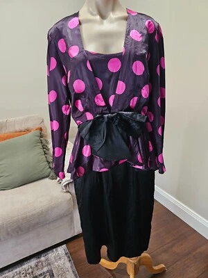Vintage ** 80s ** Purple/Pink Dots/Black ** Dress ** Jacket ** Suit ** 40s - Image 1 of 4