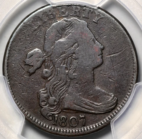 1807 Draped Bust Large Cent, PCGS F Damage Cover