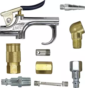 Kit Avviamento Compressore Pistola Aria 11 Pezzi - Include Raccordi, Accoppiatori, Gonfiatori - Foto 1 di 12