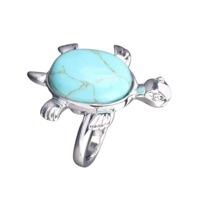 3件装天然石材海龟形象戒指可调节开口吉祥可爱珠宝首饰 — 第 1/4 张图片