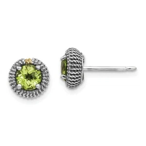 14k/Silver Two-Tone Sterling Silver 14k 14kt Peridot Post Earrings 13 mm X 7 mm - Picture 1 of 3
