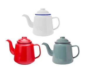 Falcon Enamel Teapot 14cm 1.5L With Handle & Lid Traditional Camping White Red - Picture 1 of 22