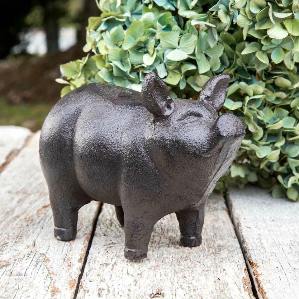 Cast Iron Piglet Pig Statue Figurine Black Indoor or Outdoor 6" x 3" x 4" - Image 1 of 1