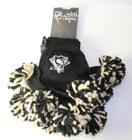 Pittsburgh Penguins  NHL Spirit Pom Pom Fingerz Black Winter Gloves NWT Cover