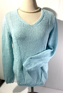 Chicos Woman's Size 1 Sweater /Top  Knit w Sequins Color Light Blue Long sleeves - Picture 1 of 11