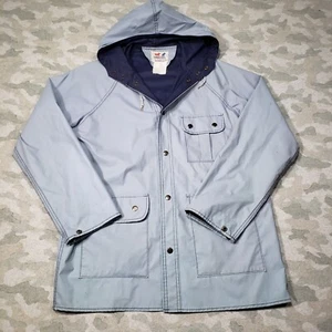 Vintage Youngbloods Rainwear Jacket Mens Medium Blue Snap Up Hooded Outdoors - Picture 1 of 11