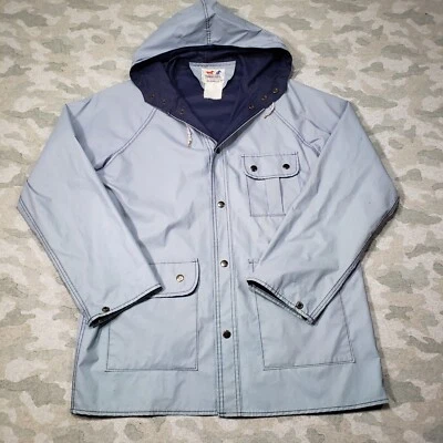 Vintage Youngbloods Rainwear Jacket Mens Medium Blue Snap Up Hooded Outdoors - Image 1 of 4