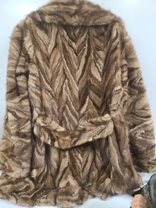 Mink FUR Coat Striped Layed colors Toronto NATURAL Women's L Large Greece - Picture 1 of 9