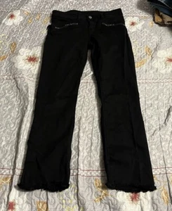 Zadig & Voltaire Women's Ava Perm Jeans Raw Hem Cropped Black Size 25 Zippers - Picture 1 of 9