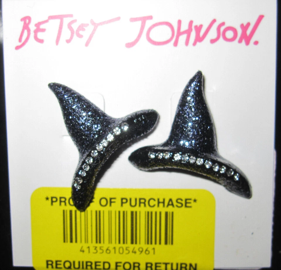 Betsey Johnson Pave Witch Hat Stud Earrings and Boo to You Bl49