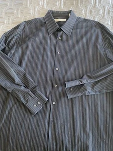 Perry Ellis XL Men’s Dress Button Down Shirt Black Striped Cotton Long Sleeve - Picture 1 of 5