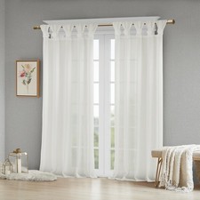 Madison Park Floral Twist Tab Top Window Panel Embellished w/ Flower in White