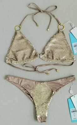 Новый с Ярлыками Beach кролик сирена песни треугольник верх (XS) и танго низ (M и L), золото - Изображение 1 из 4