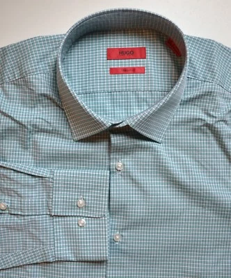 NUEVO CON ETIQUETAS HUGO Hugo Boss Camisa de Vestir Roja Etiqueta Ajuste Afilado Manga Larga a Cuadros 16 34/35 Foto 1 de 4