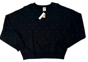 Felpa Victoria Secret rosa nera strass scintillanti donna taglia small relaxed - Foto 1 di 3