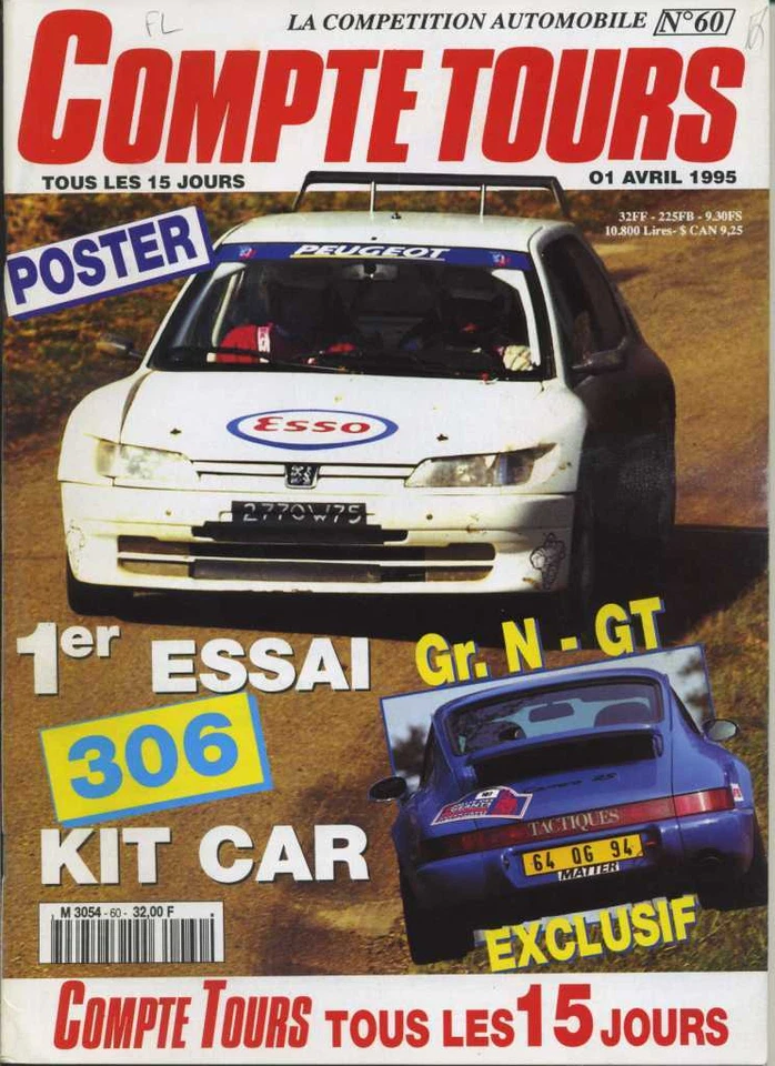 COMPTE TOURS n°60 04/1995 306 KMAXI PORSCHE 911 CARRERA GT FIAT 500 Cote  - Photo 1/1