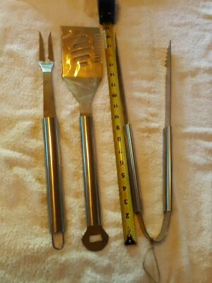 BBQ 3 piece set, stainless steel, large set cooking tools spatula, tongs  fork - Image 1 of 4