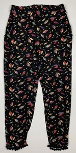 ELEMENT Womens Linen Black Leaf Floral Pants 100% Rayon Size 8 Pockets Relaxed - Picture 1 of 9