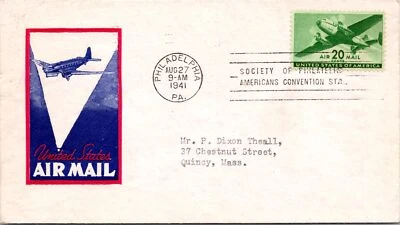 US Airmail FDC 1941 - 20c Stamp - Philadelphia, Pa - F35657 - Image 1 of 2