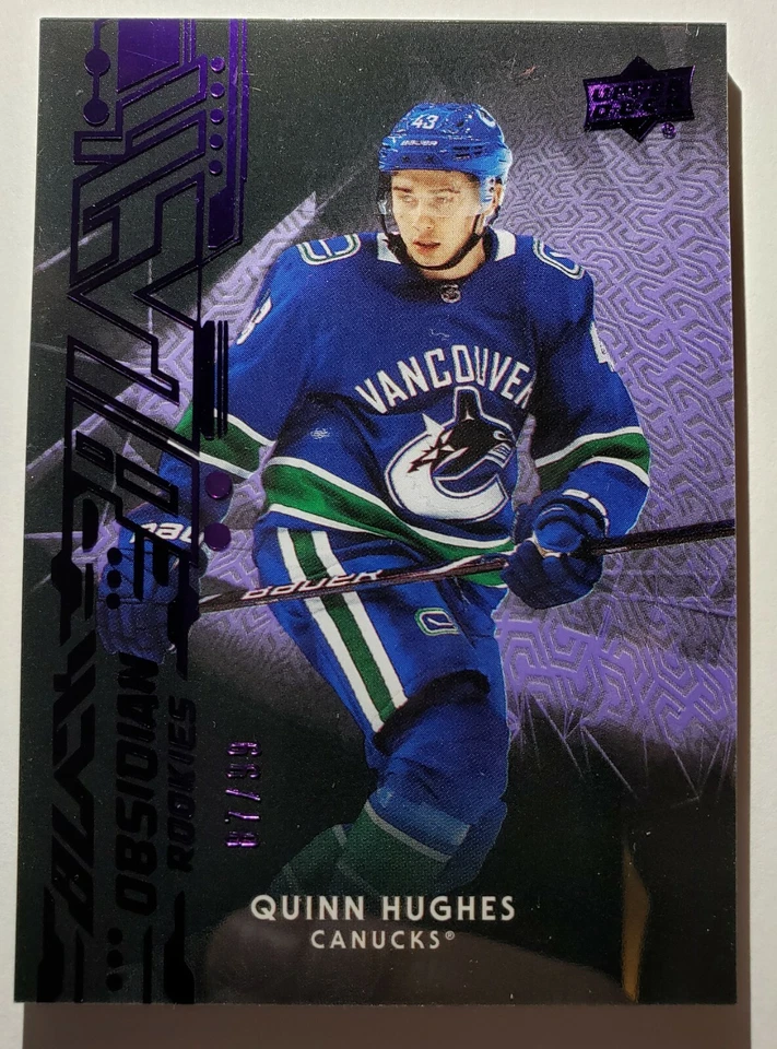 Quinn Hughes 19/20 Upper Deck BLACK Obsidian Rookies #87/99 - Image 1 of 2